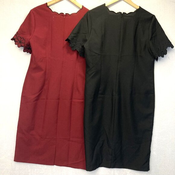 Lot of 2 Anthony Richards Scalloped Shift Dress Womens 14 Black Red Knee Length - Picture 2 of 15